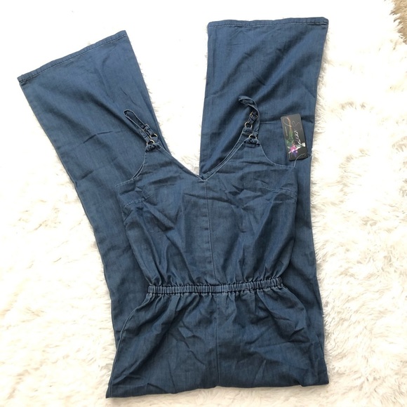 SPOON SLEEVELESS 1 PC JUMPSUIT CHAMBRAY BLUE SZ Sm - Picture 4 of 8